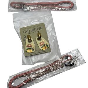 Two Sisters Cloisonné Floral Earrings and Pink Lanyards